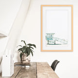 California Coastal Life Themed Print. Blue Lifeguard Hut