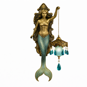 Mermaid Wall Sconce – Ocean Theme Crystal Lantern Light for Bedroom & Bathroom