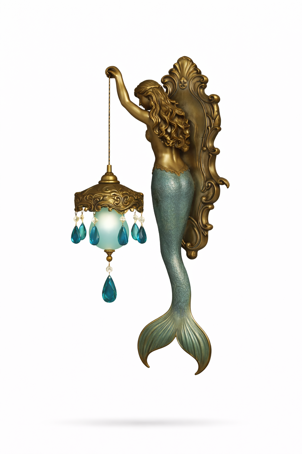 Mermaid Wall Sconce – Ocean Theme Crystal Lantern Light for Bedroom & Bathroom
