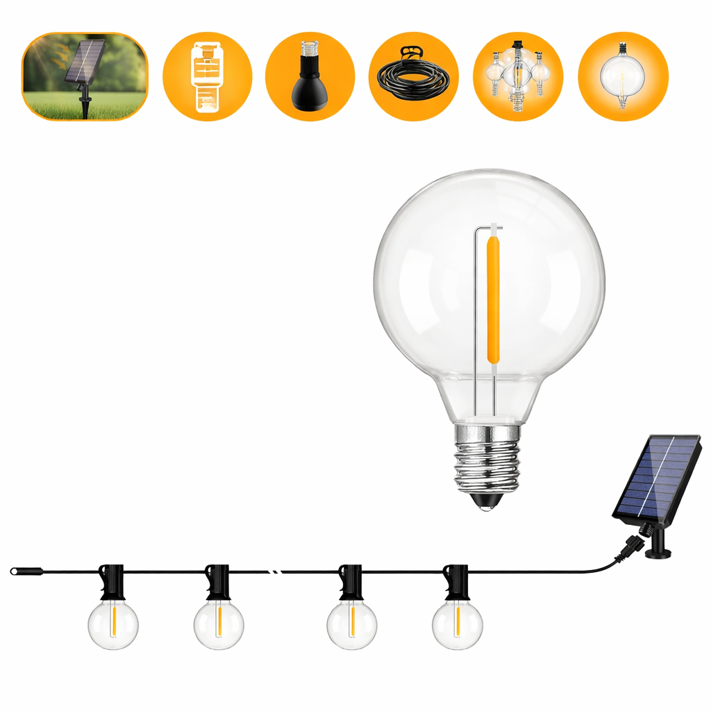 LED G40 Solar String Lights Outdoor Waterproof Shatterproof Hanging Lights