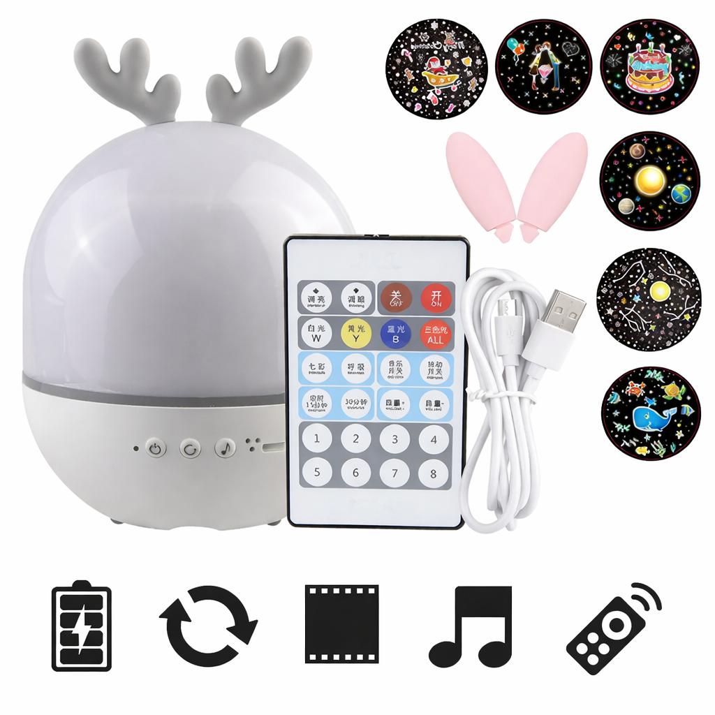 Deer Music Projector Night Light Starry Sky Rotating Lamp Bluetooth Speaker