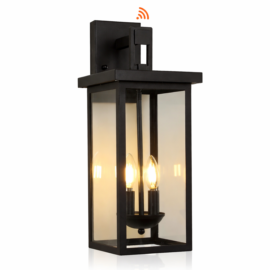 22" Outdoor Wall Lantern Dusk to Dawn Sensor Matte Black Weatherproof Exterior Light