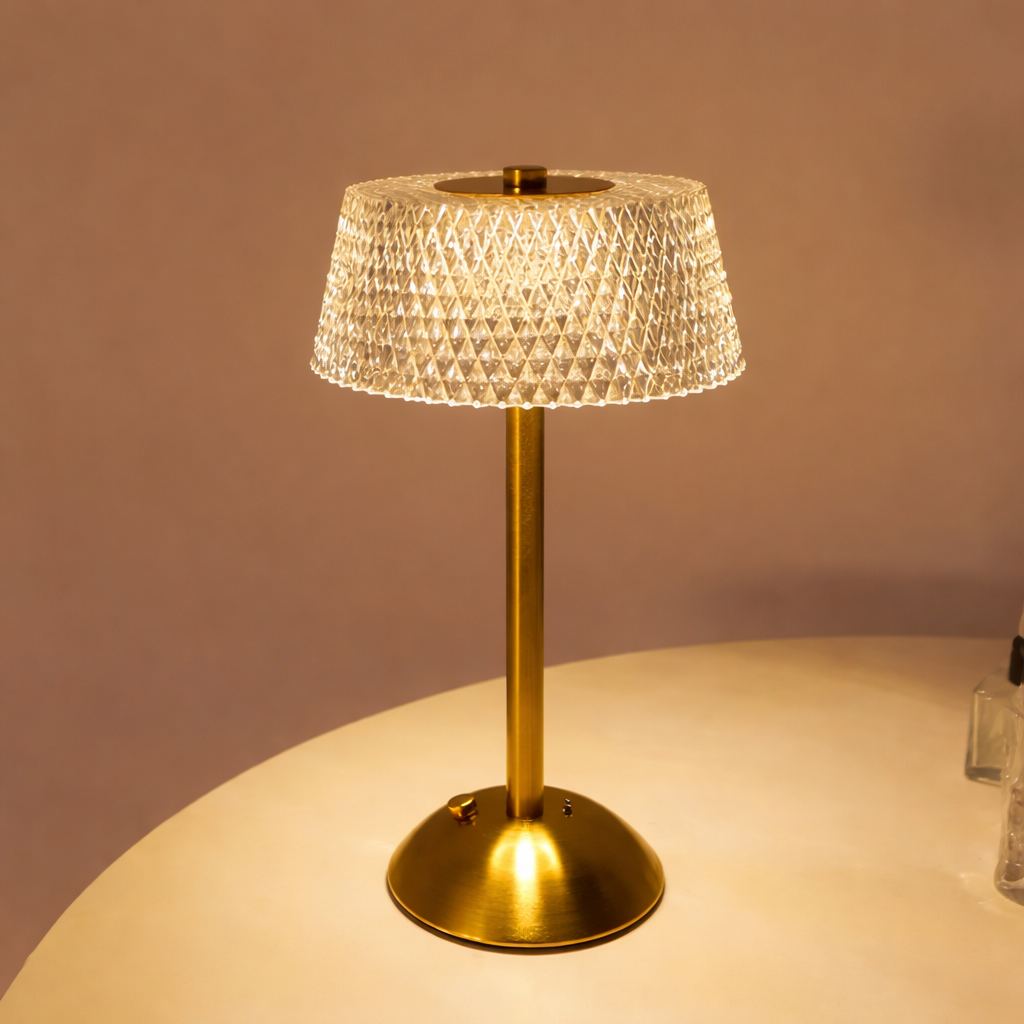Luxury Touch LED Table Lamp Rechargeable 3 Color Bedside Glass Night Light