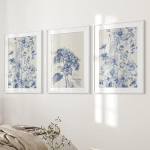 Chinoiserie Blue Flowers Watercolor Poster Decor