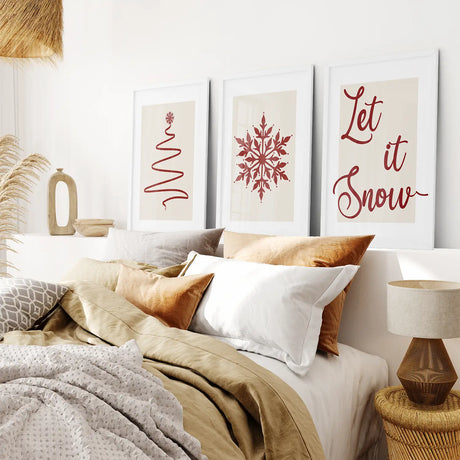 3 Piece Wall Art Christmas Tree Snowflake Poster