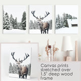 3 Piece Christmas Wall Art. Forest, Log Cabin, Reindeer