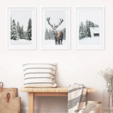 3 Piece Christmas Wall Art. Forest, Log Cabin, Reindeer