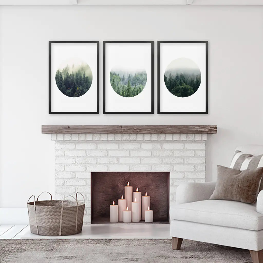 Nordic Forest Circle Wall Art. Set of 3 Scandinavian Prints