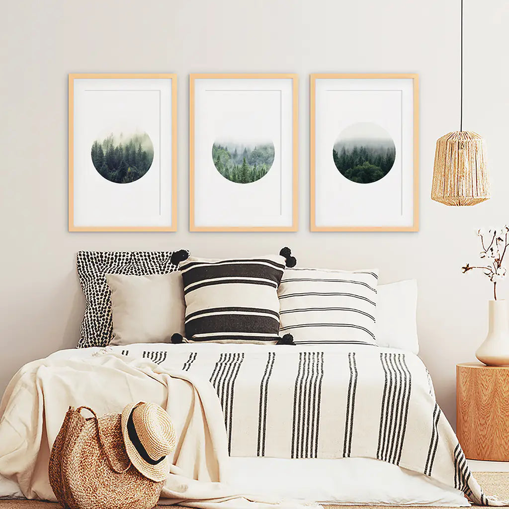 Nordic Forest Circle Wall Art. Set of 3 Scandinavian Prints