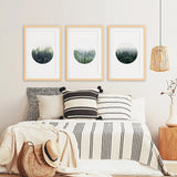 Nordic Forest Circle Wall Art. Set of 3 Scandinavian Prints