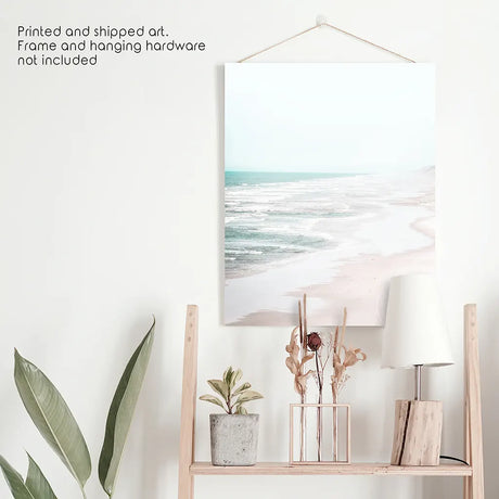 Beige Coastal Beach Wall Art Print. Ocean Waves