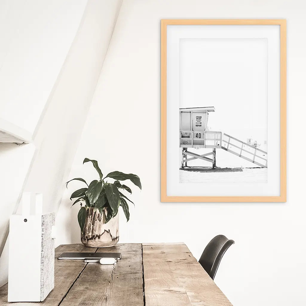 Black White Lifeguard Tower Poster. Coastal Summer Wall Art