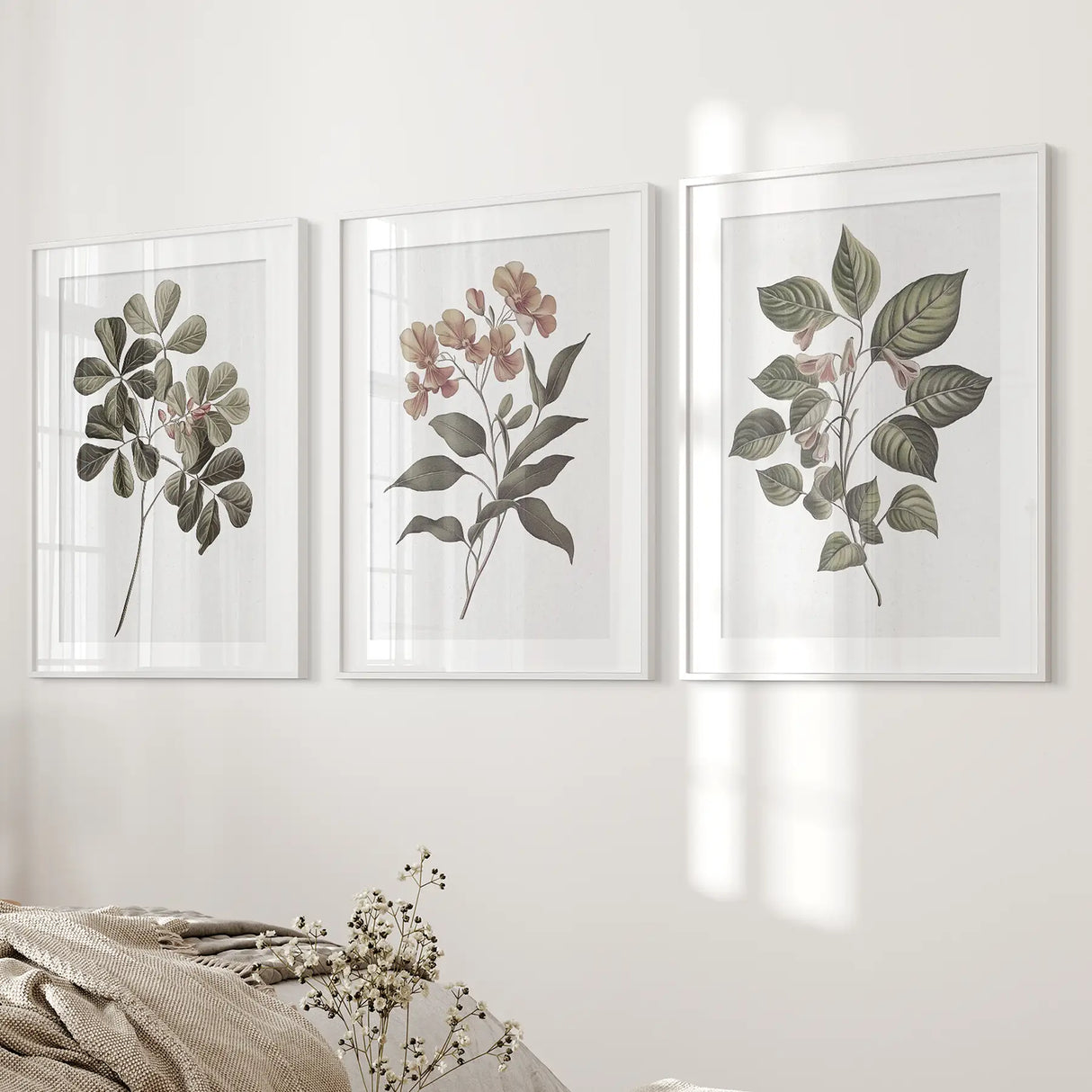 Rustic Botanical Wall Art. Vintage Flowers Prints