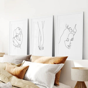 3 Piece Minimalistic Line Art Set. Couple, Holding Hands