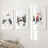 Alpine Skiing Winter Set of 3 Prints Home Wall Art