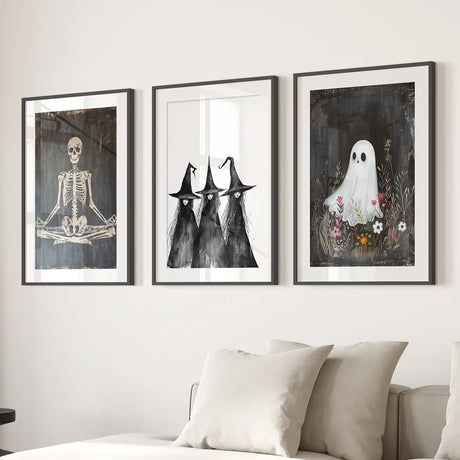 Dark Halloween Witches Wall Art Decor Print Set