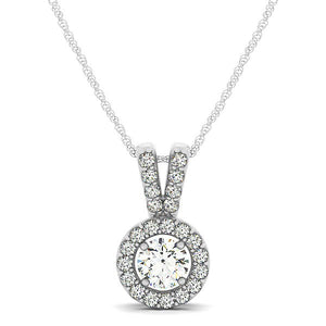 Round Pendant with Split Bail and Diamond Halo in 14k White Gold (3/4 cttw)