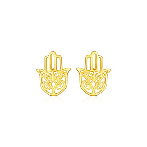 14k Yellow Gold Polished Hand of Hamsa Post Earrings