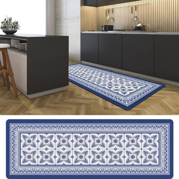 19.6 in. x 55 in. Anti-Fatigue Kitchen Runner Mat (Blue Geo)