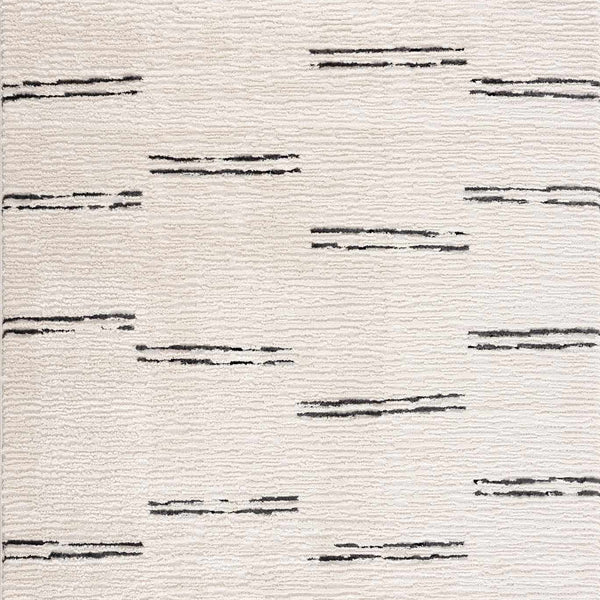 Riad Black Striped White Rug with Tassels