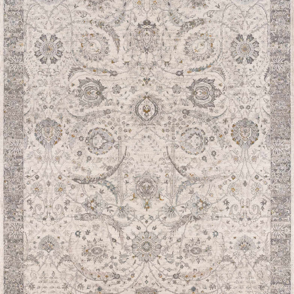 Gauge Cream & Gray Blue Rug with Fringes