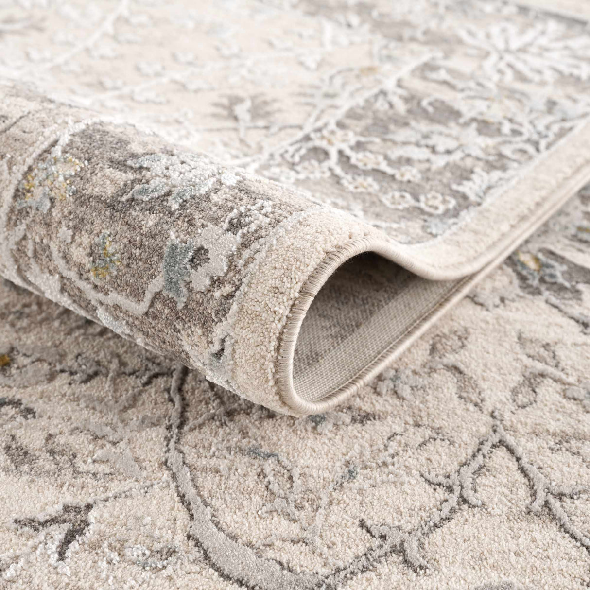 Gauge Cream & Gray Blue Rug with Fringes