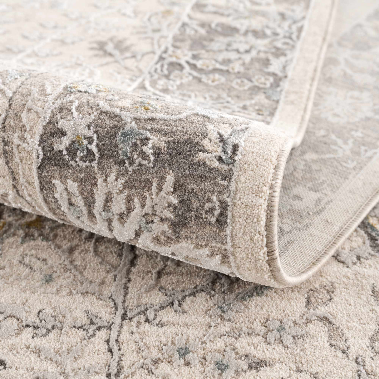 Gauge Cream & Gray Blue Rug with Fringes