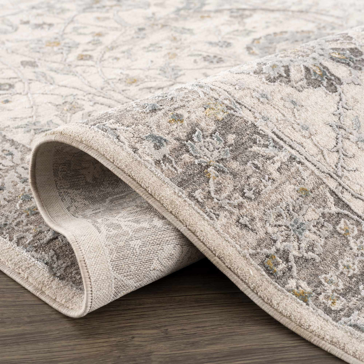 Gauge Cream & Gray Blue Rug with Fringes