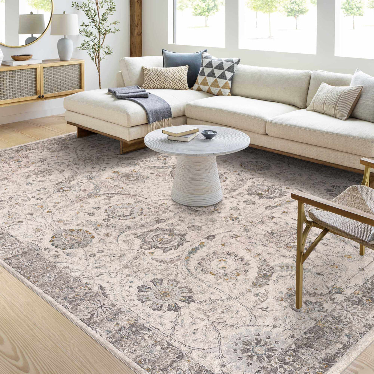 Gauge Cream & Gray Blue Rug with Fringes