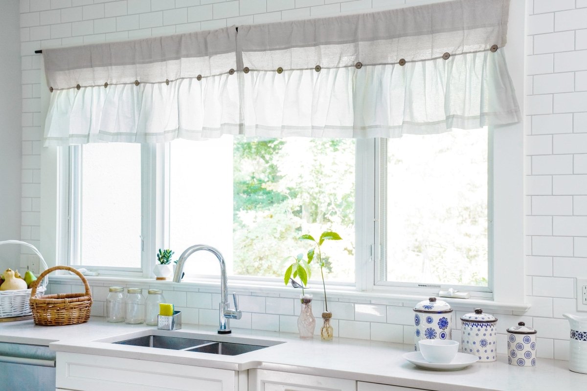 Linen Button Valance Window Panel