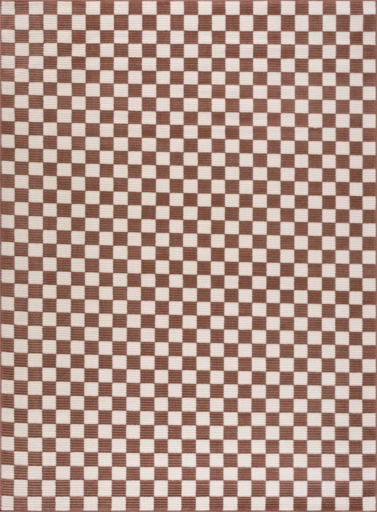 Kaysar Brown Checkered Washable Area Rug