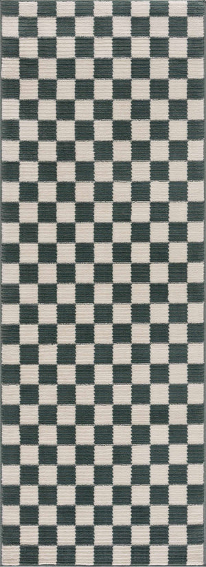 Kaysar Oil Green Checkered Washable Area Rug