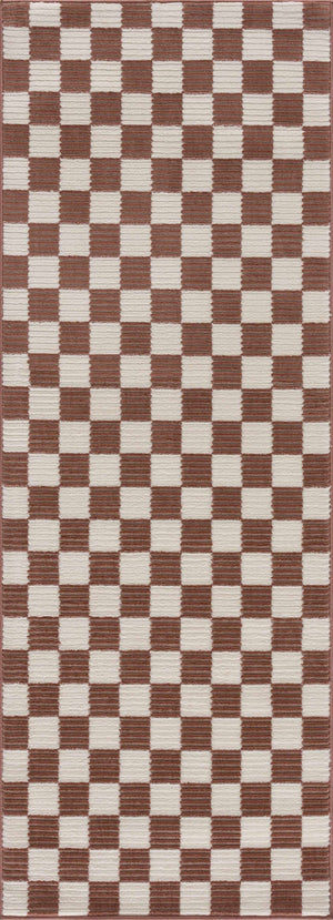 Kaysar Brown Checkered Washable Area Rug