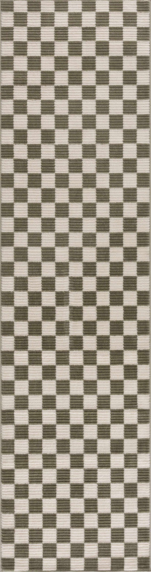 Kaysar Olive Green Checkered Washable Area Rug