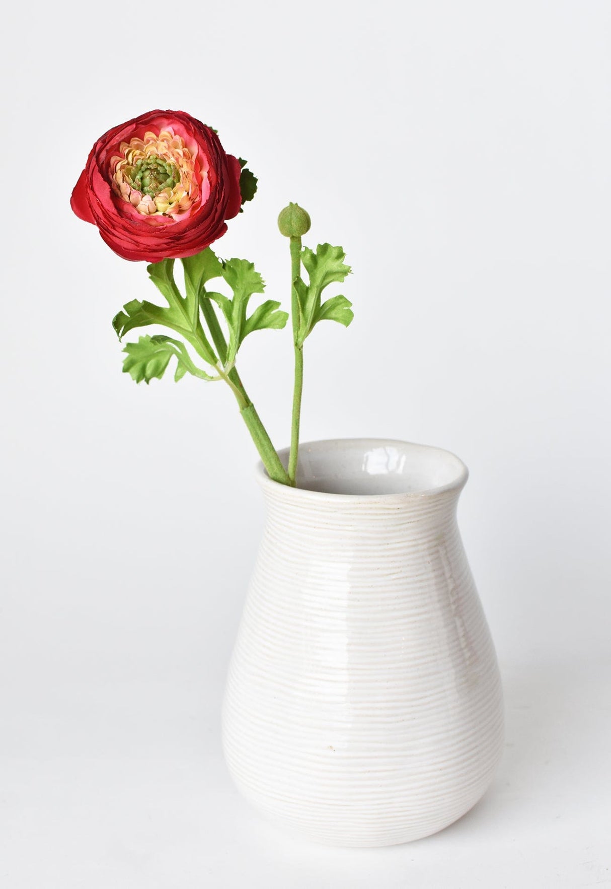 13" Faux Red Ranunculus Stem