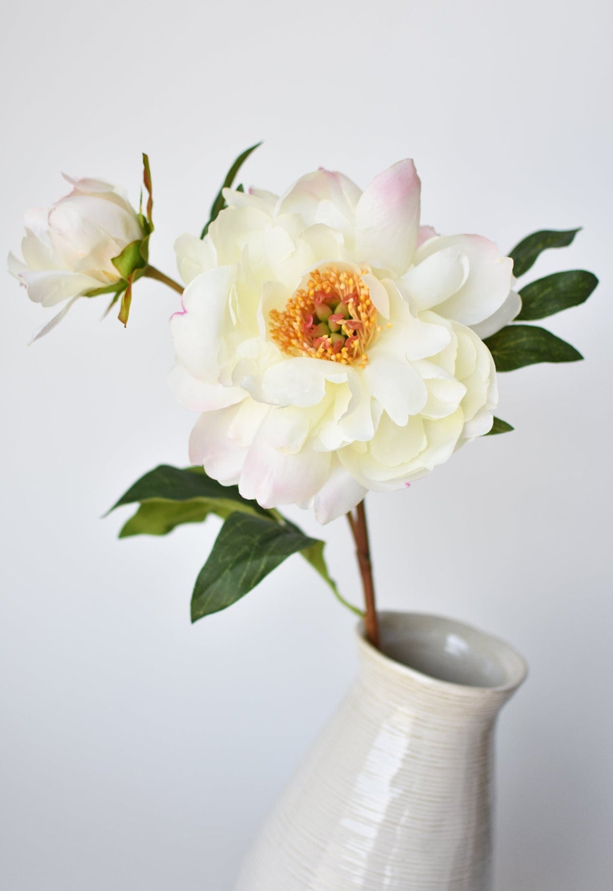 22.5" Faux Peony Stem w/Bud Cream White/Soft Pink