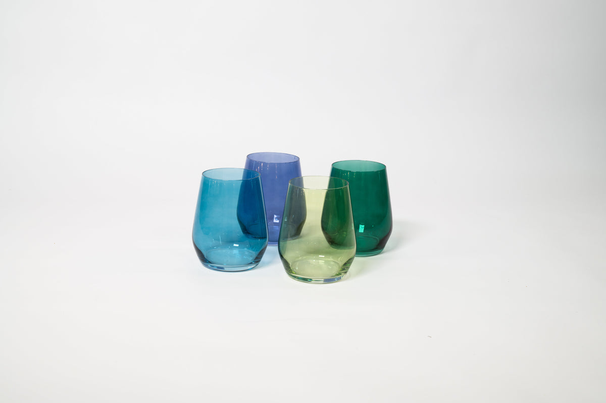 Northern Lights Collection -  Stemless Set of 4 Colored Wine Glasses