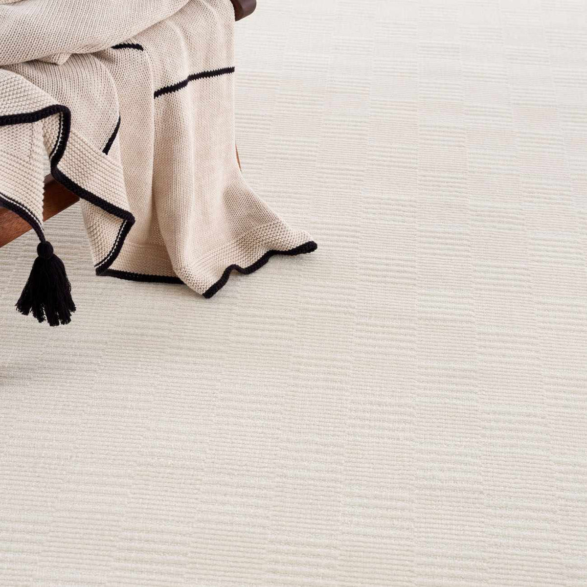 Kazuma Cream Checkered Washable Area Rug