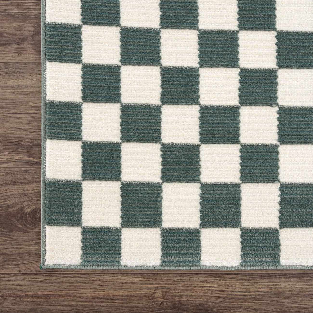 Kaysar Oil Green Checkered Washable Area Rug