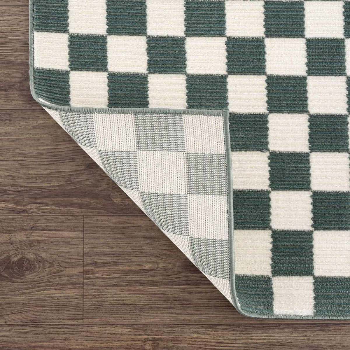 Kaysar Oil Green Checkered Washable Area Rug