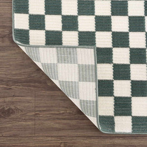 Kaysar Oil Green Checkered Washable Area Rug