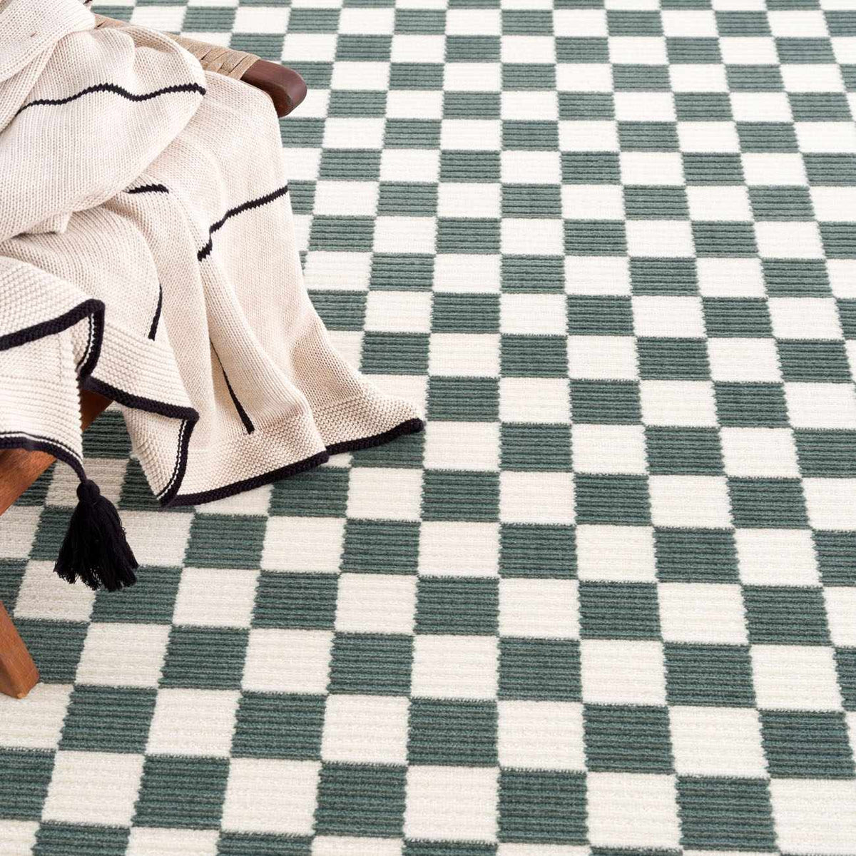 Kaysar Oil Green Checkered Washable Area Rug