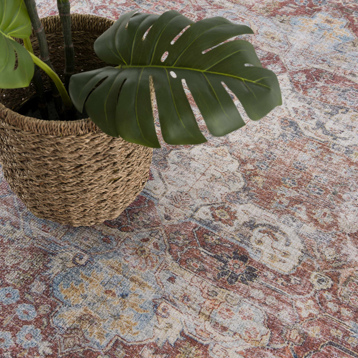 Rust Elki Vintage Medallion Washable Area Rug - Clearance