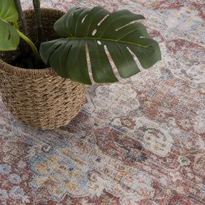 Rust Elki Vintage Medallion Washable Area Rug - Clearance