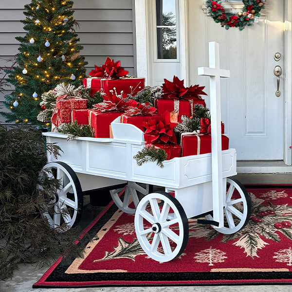 54 Inch Wood and Iron White Display Rolling Cart