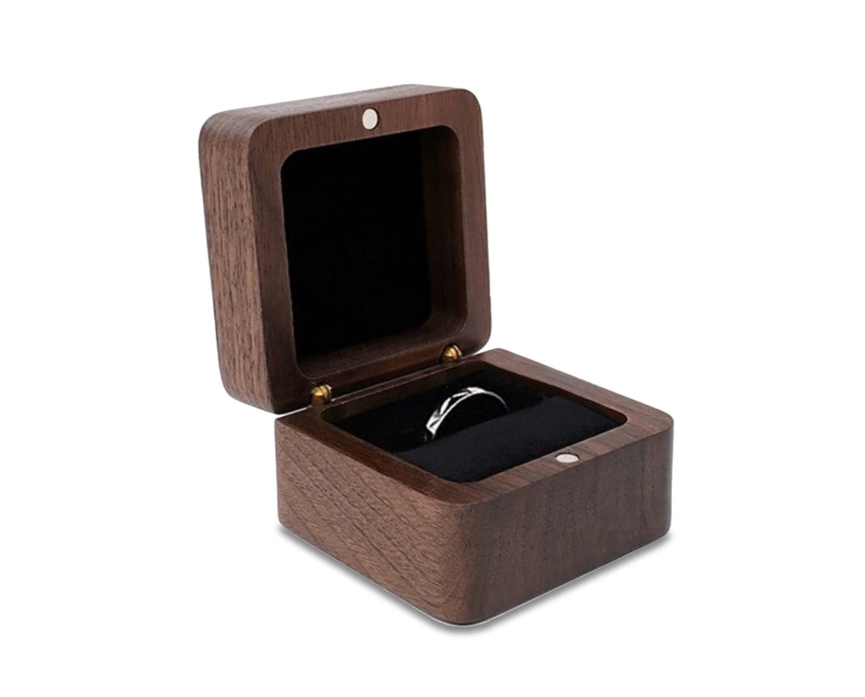 Wooden Ring Box Teak Wood Jewelry Storage Box Handmade Ring Holder Case