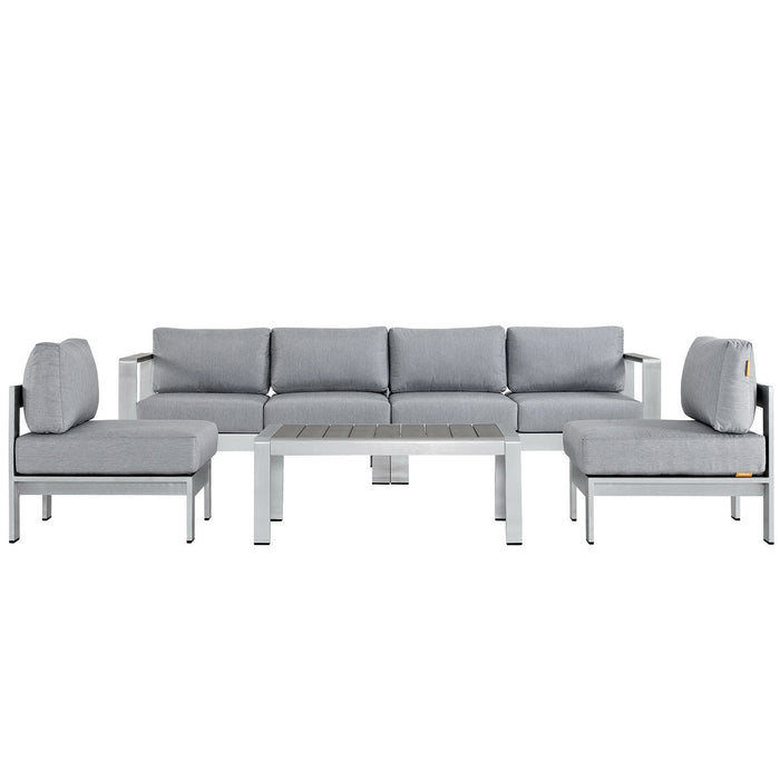 Shore 5 Piece Outdoor Patio Aluminum Sectional Sofa Set by Modway - Silver Gray / Silver Navy (EEI-2564)
