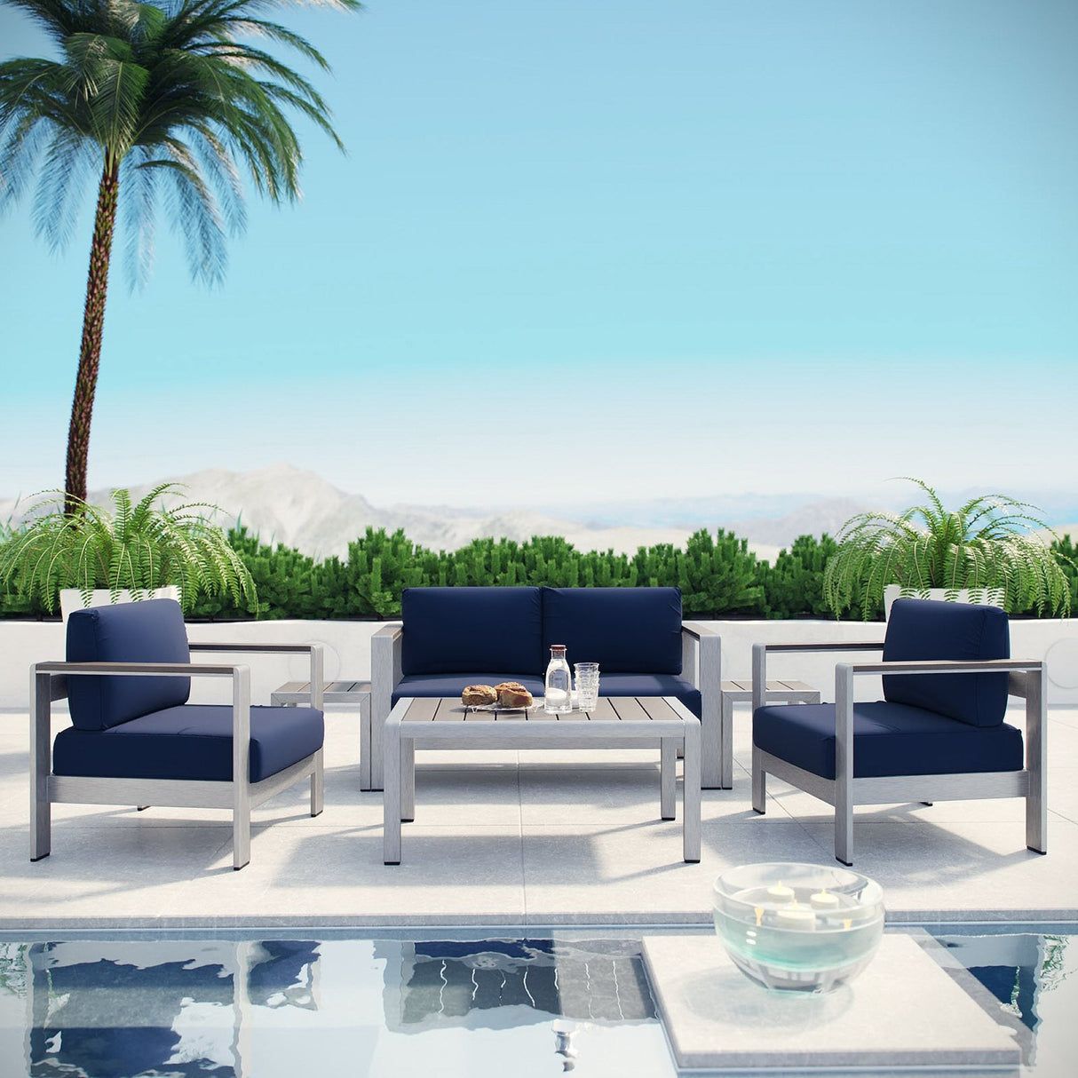 Shore 6 Piece Outdoor Patio Aluminum Sectional Sofa Set