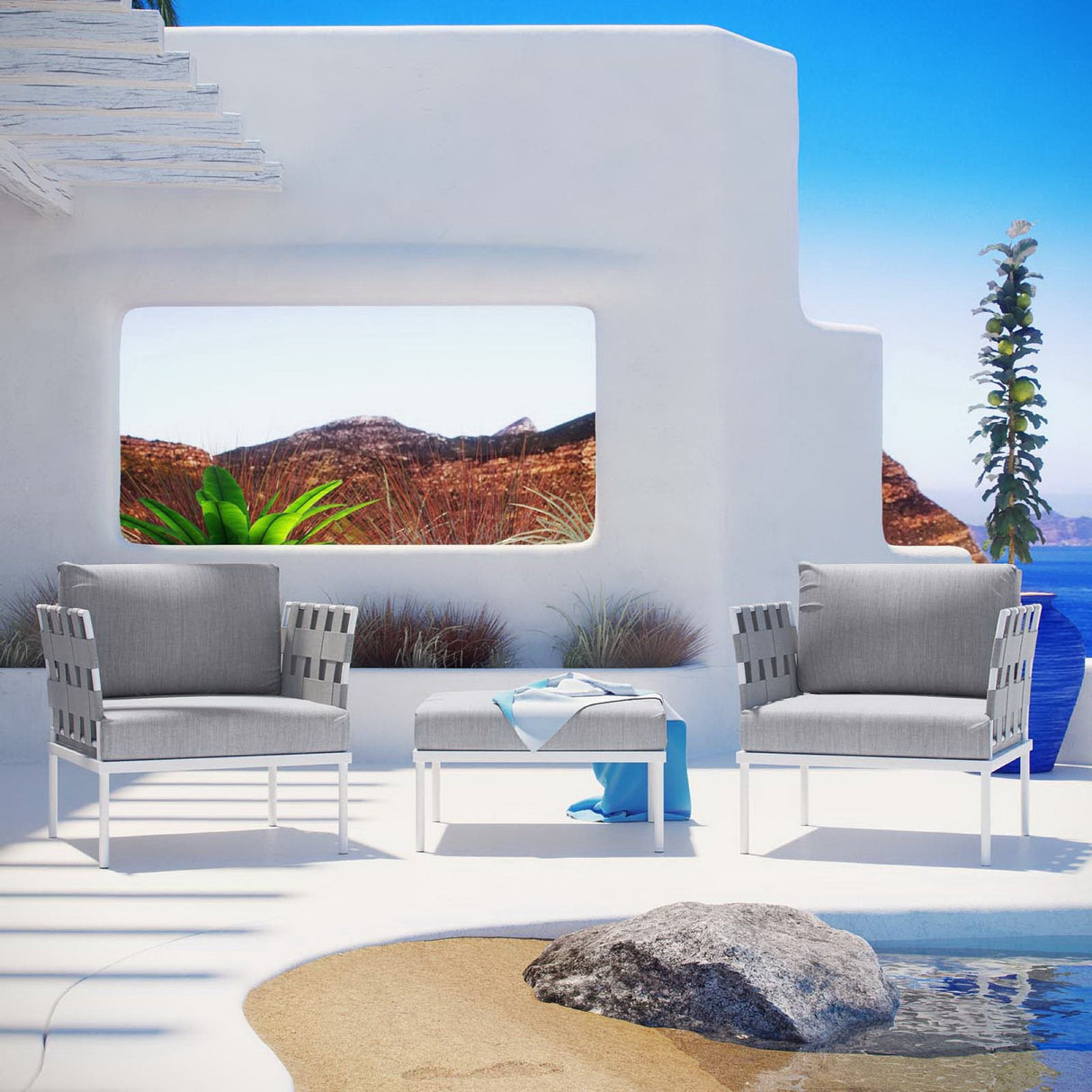 Harmony 3-Piece Outdoor Patio Aluminum Sectional Sofa Set by Modway