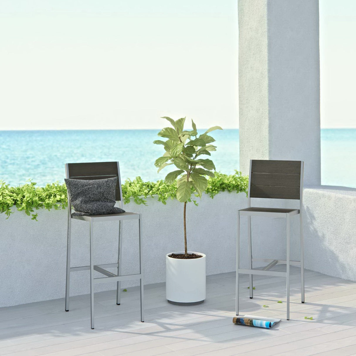 Shore Outdoor Patio Aluminum Armless Bar Stool Set of 2 by Modway